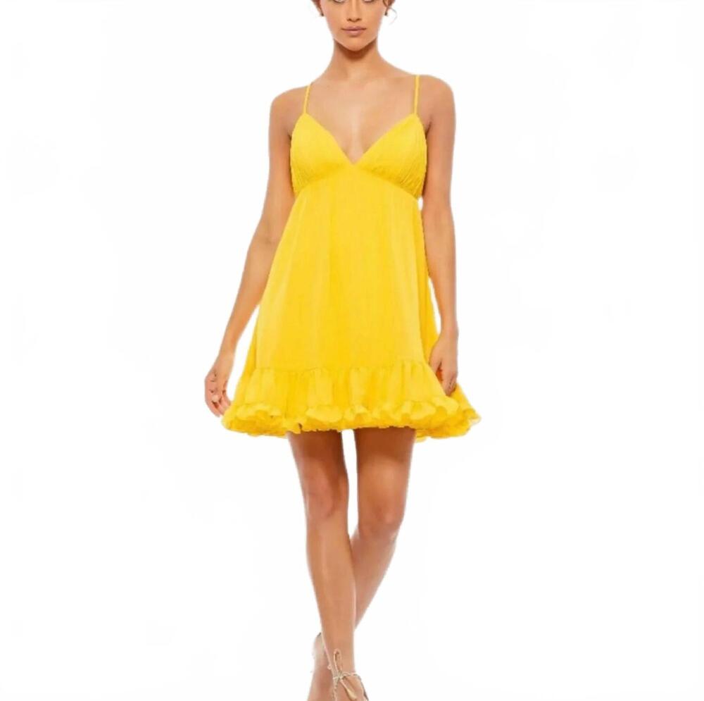 NEW MAC DUGGAL women's babydoll mini dress in mango